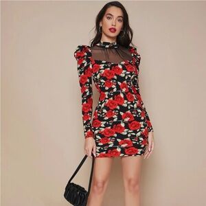 Mock neck sheer top floral dress